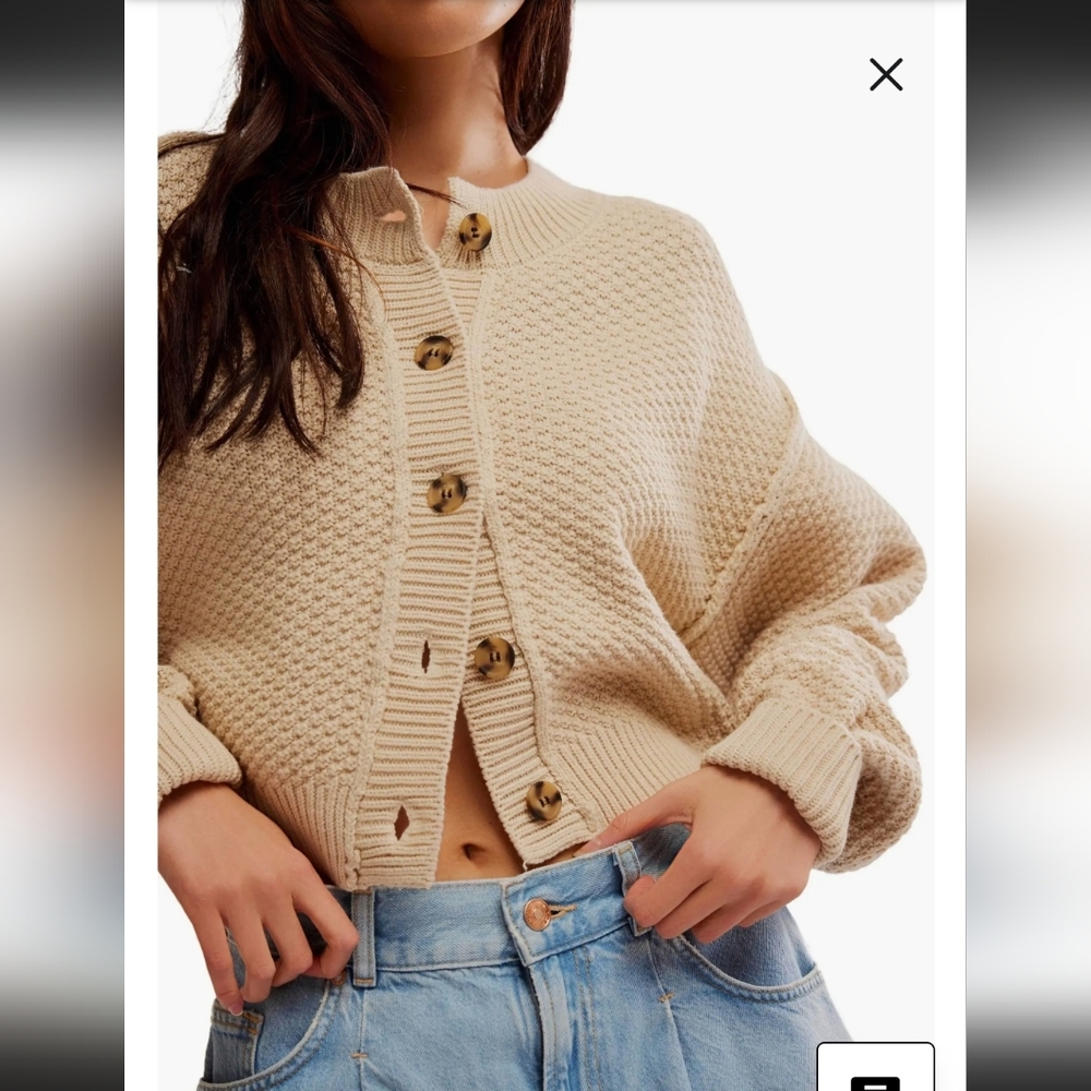 Free People Cropped Chunky Button Cardigan in Beige - Picture 11 of 11